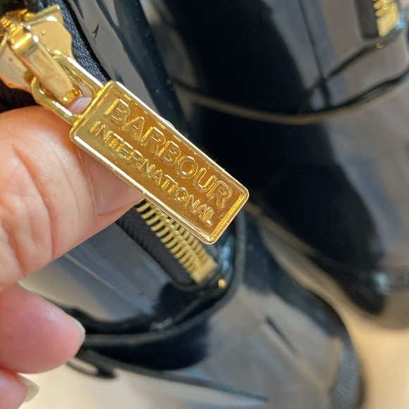 Barbour International Mugello short biker wellington boot in shiny black Size 6 - Picture 8 of 13